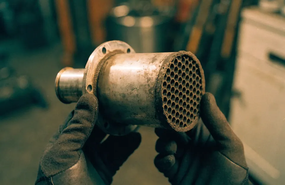 Zapušen DPF filter dizel motora u rukama majstora
